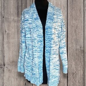 Womens Chicos Blue and White Long Open Cardigan Size 1